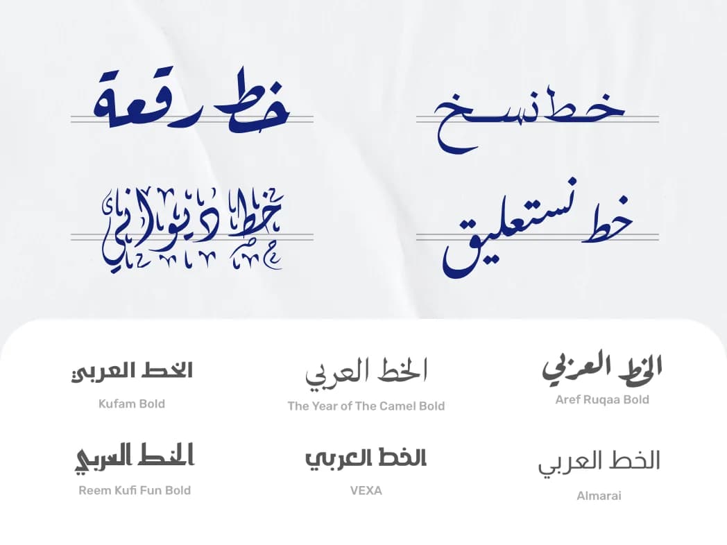 مكتبة الخطوط العربية والإنجليزية في تطبيق أندلسي